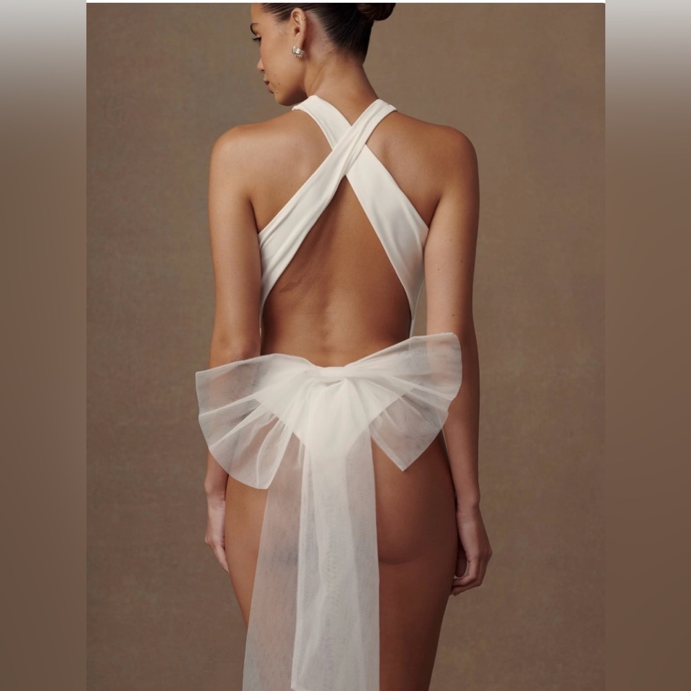 Meshki White Swimwear with Bow Detail